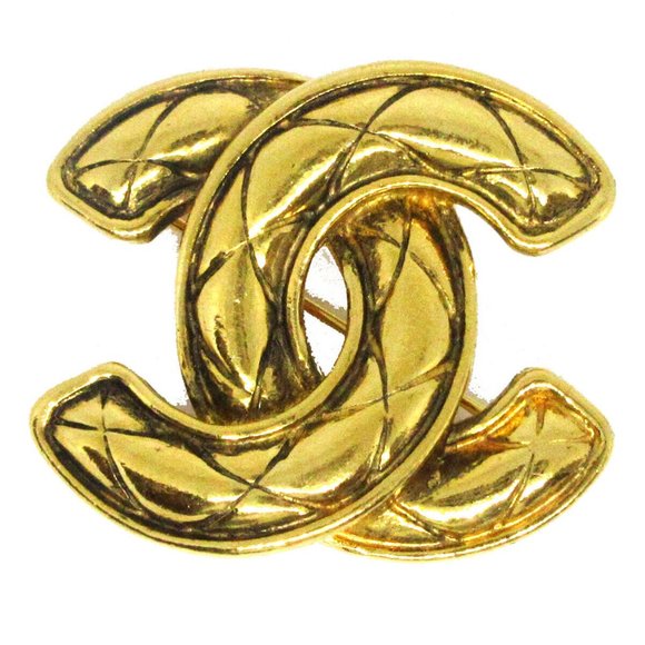 Auth CHANEL CC Logos Quilted Brooch Pin Corsage Gold-Tone Accessories - Picture 1 of 4